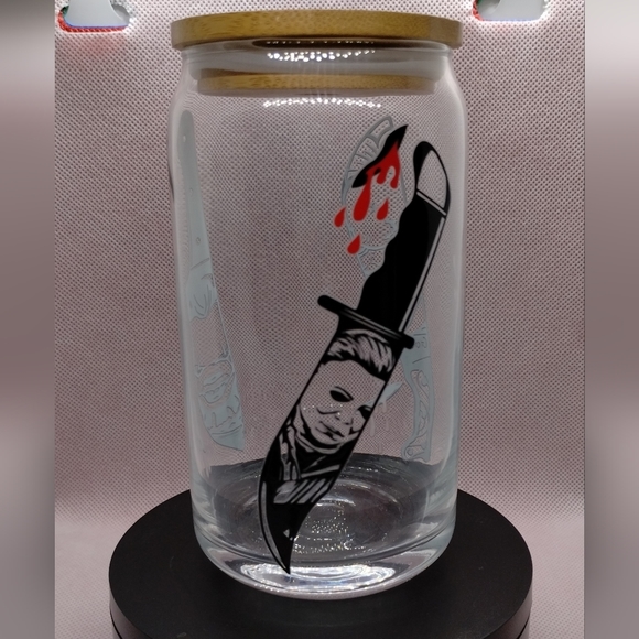 Slasher Killers Glass Cup with Bamboo Lid and Glass Straw - NEW - Picture 4 of 8
